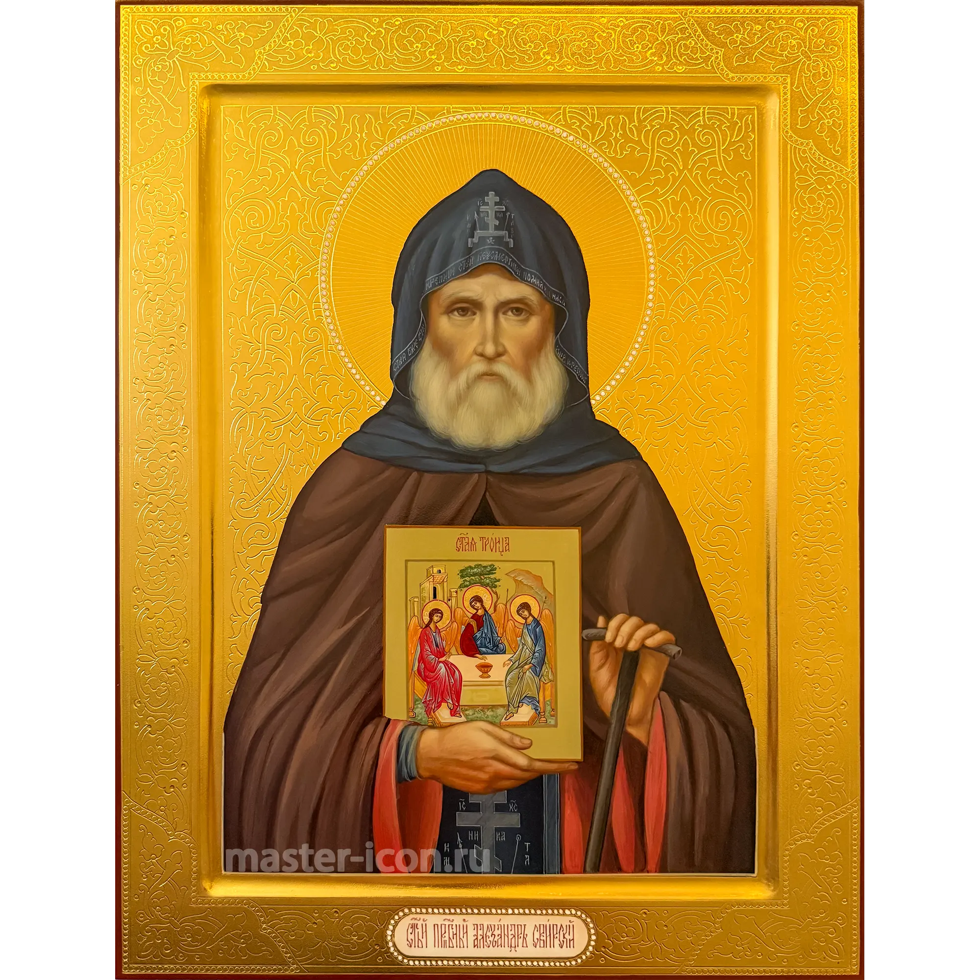 Икона Александра Свирского с чеканкой Икона Александра Свирского с чеканкой